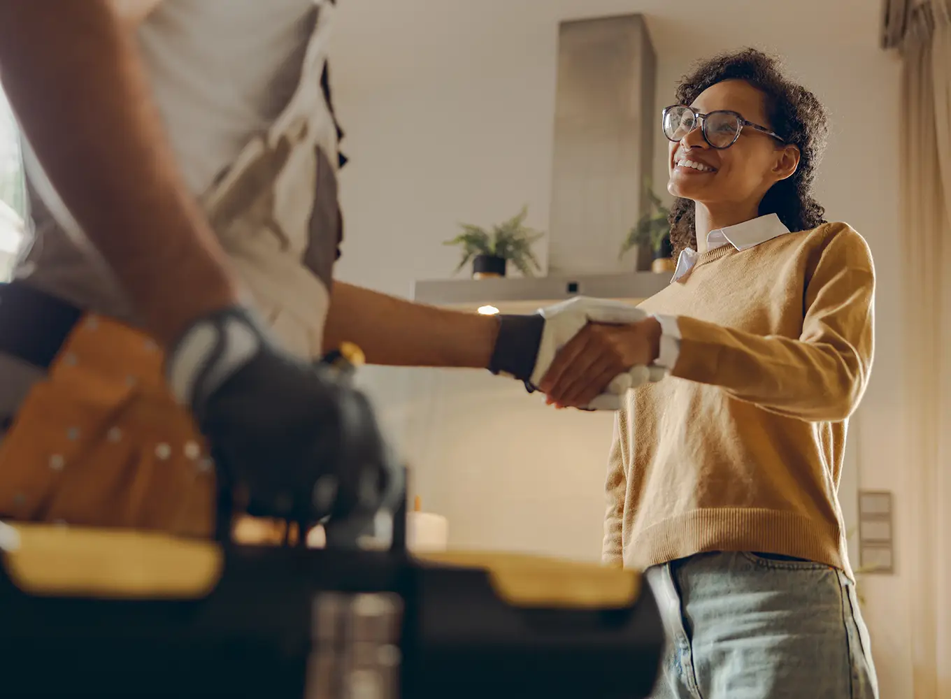 handyman shaking the hand of a homeowner - collinsville il